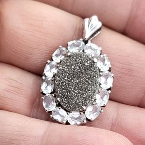 ESTATE 925 Sterling Silver White Topaz Pendant